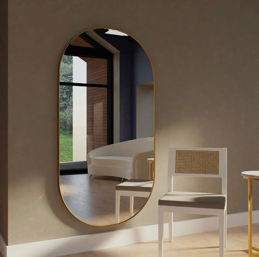 Arched Gold-Trim Wall Mirror