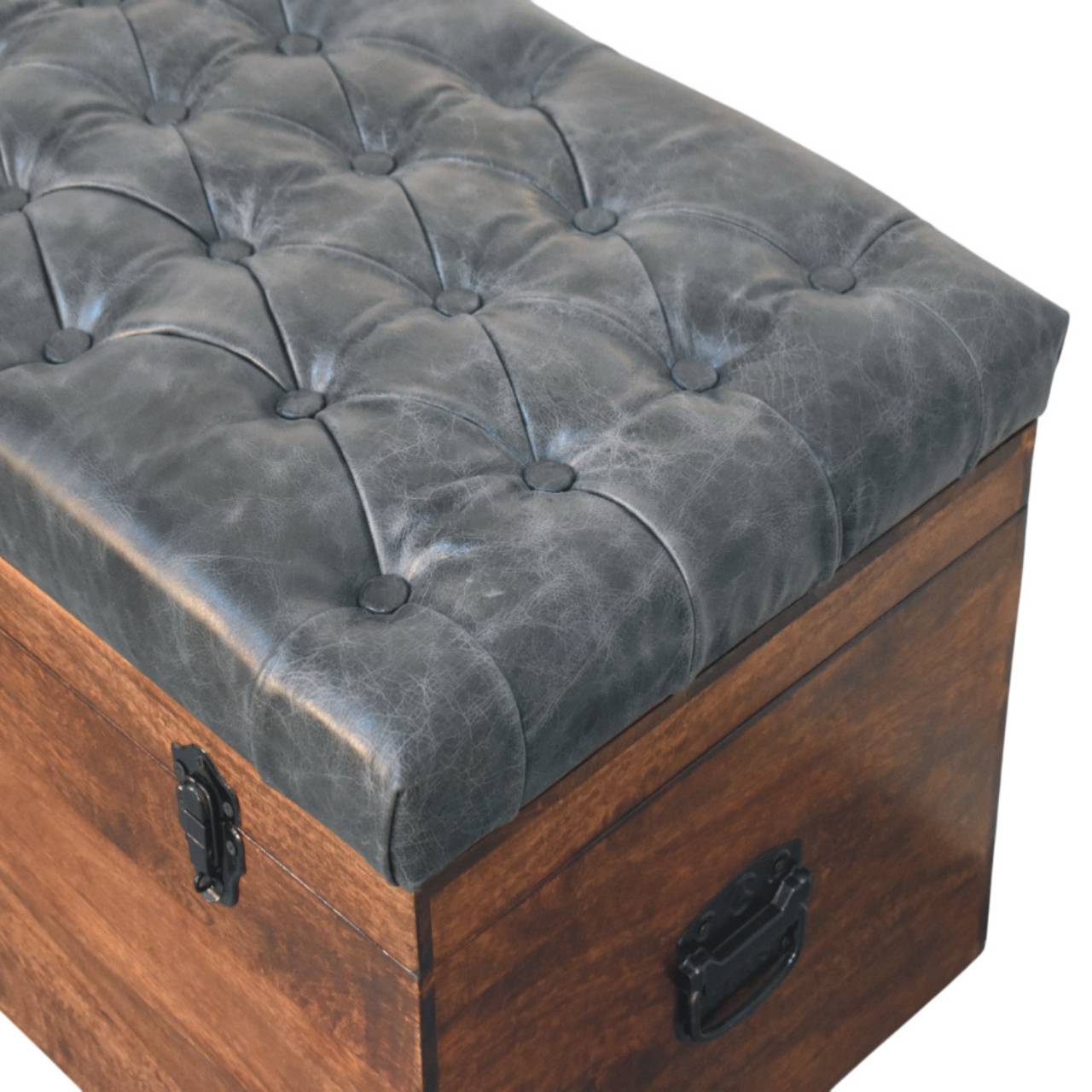 Black Buffalo hide leather Storage Trunk