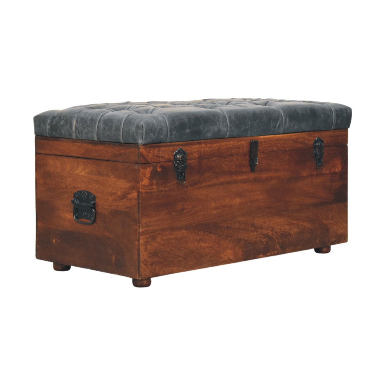 Black Buffalo hide leather Storage Trunk