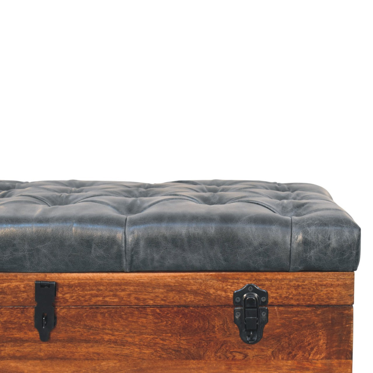 Black Buffalo hide leather Storage Trunk