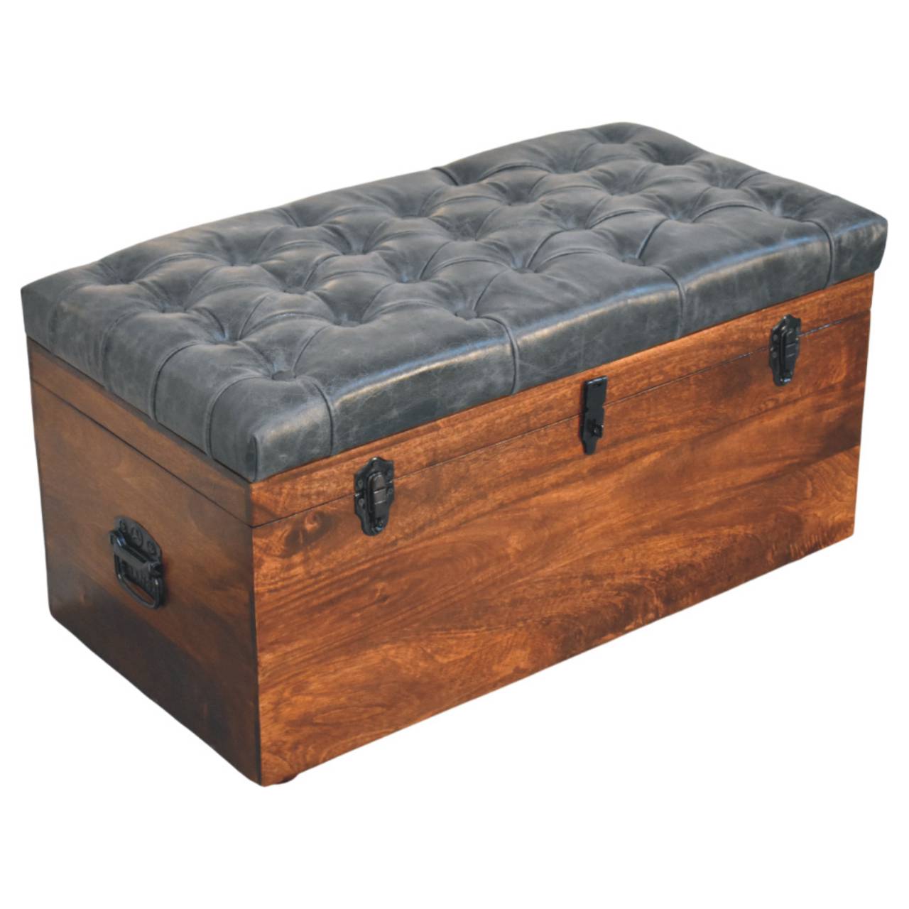 Black Buffalo hide leather Storage Trunk